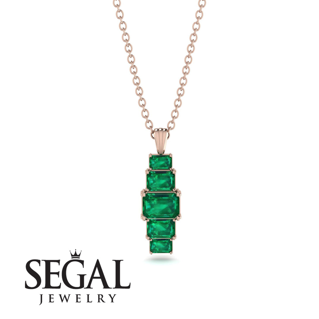 Emerald Cut Emerald Stairs Necklace - Briella No. 20