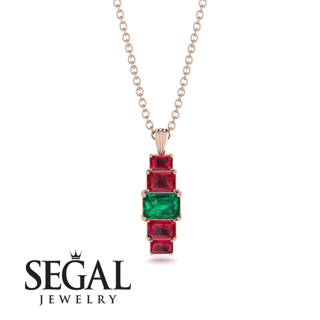 Emerald Cut Emerald Stairs Necklace - Briella No. 50