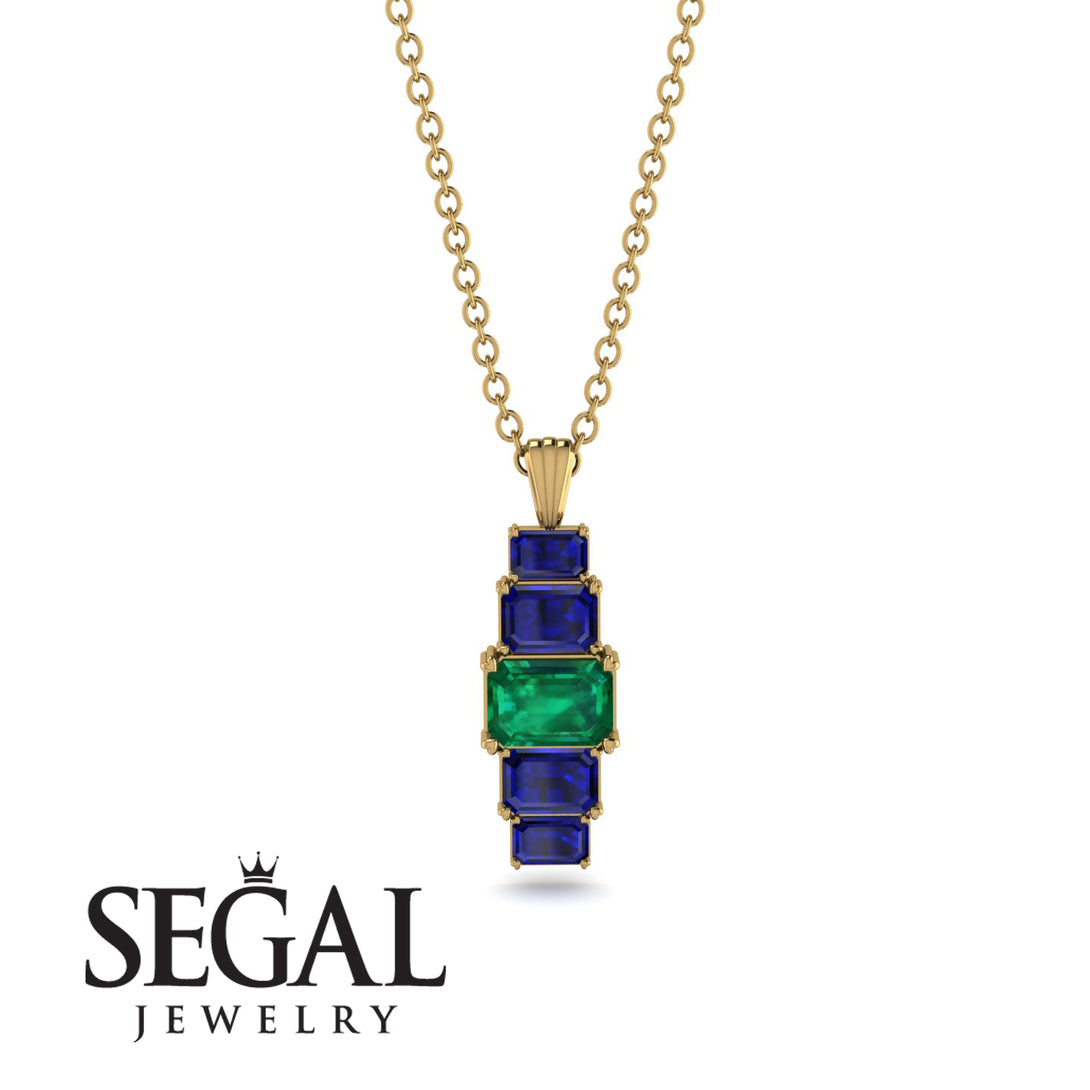 Emerald Cut Emerald Stairs Necklace - Briella No. 64