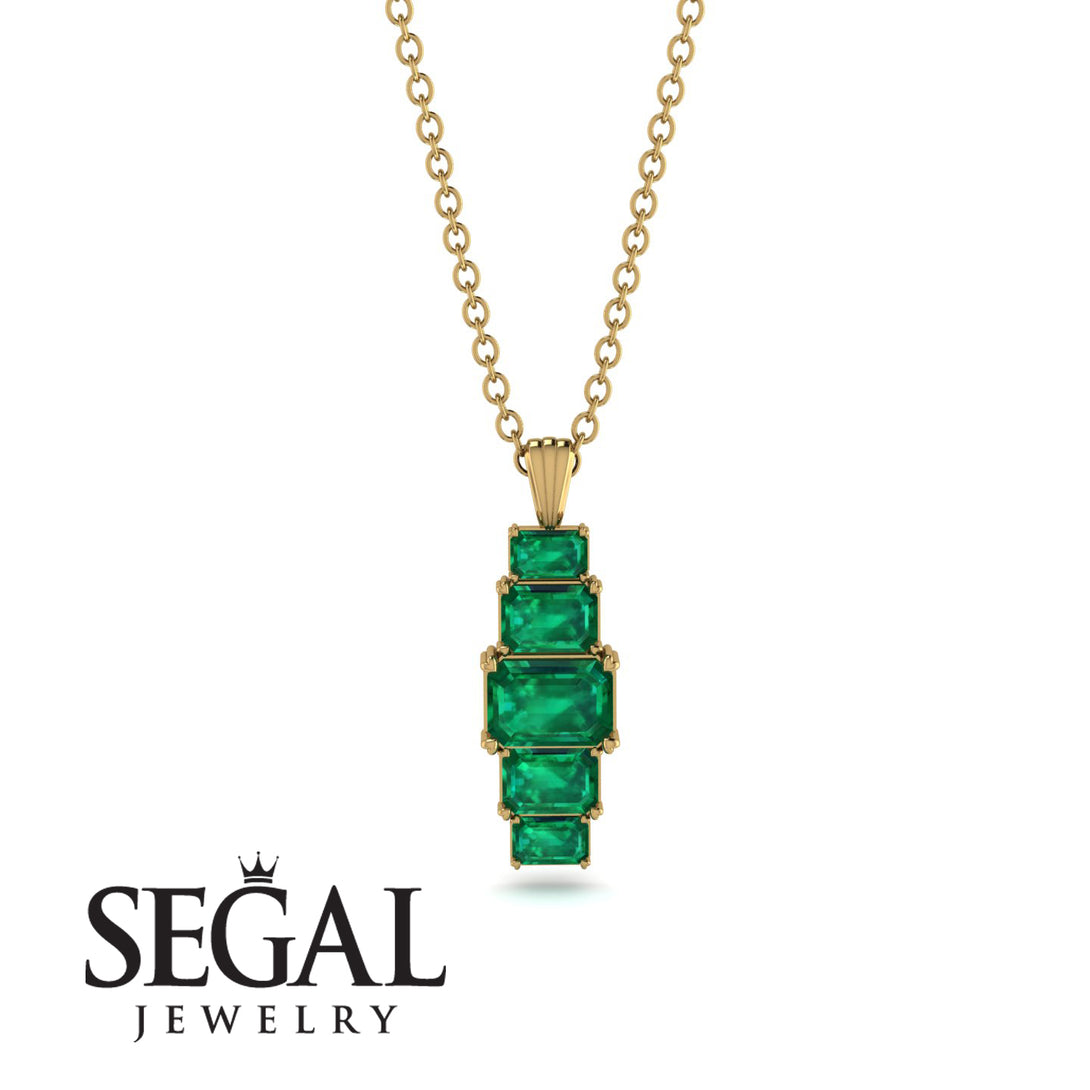 Emerald Cut Emerald Stairs Necklace - Briella No. 19