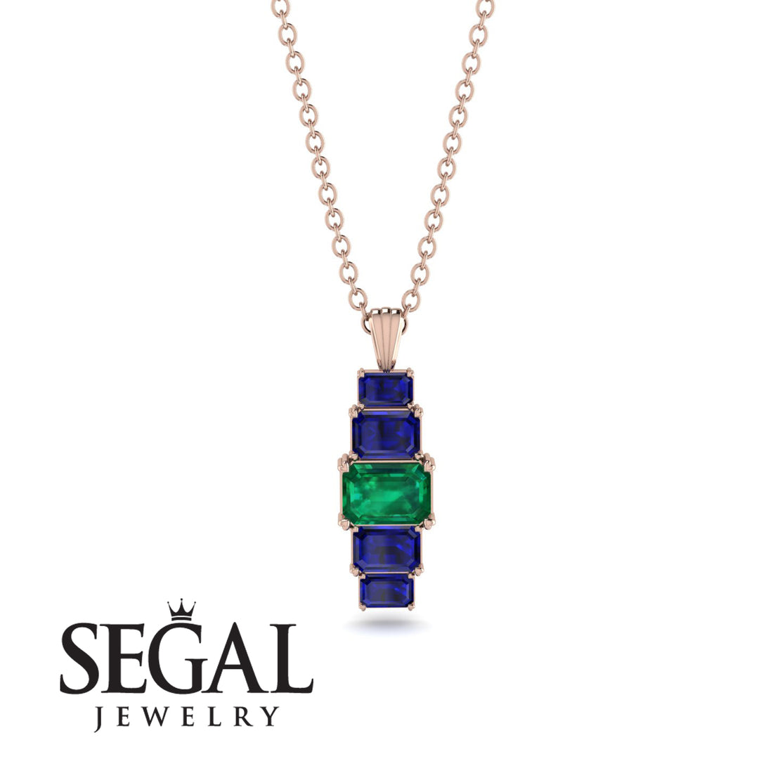 Emerald Cut Emerald Stairs Necklace - Briella No. 65