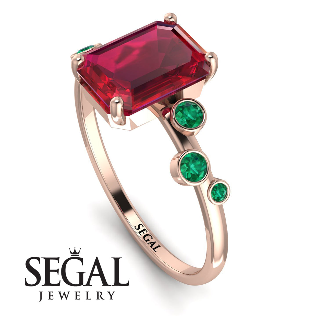 Emerald Cut Ruby Ring With Bezel - Alina No. 26