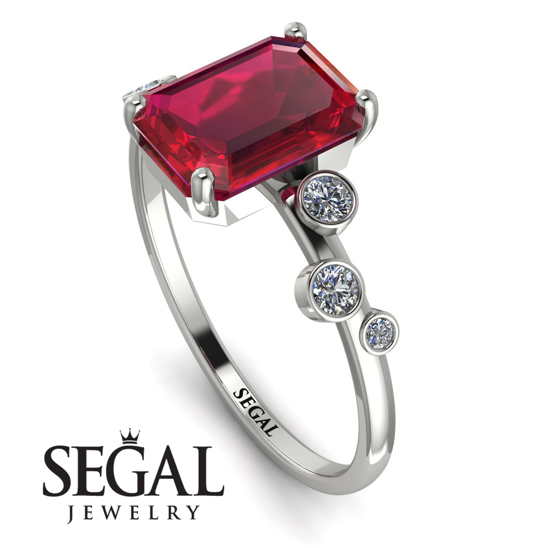 Emerald Cut Ruby Ring With Bezel - Alina No. 12