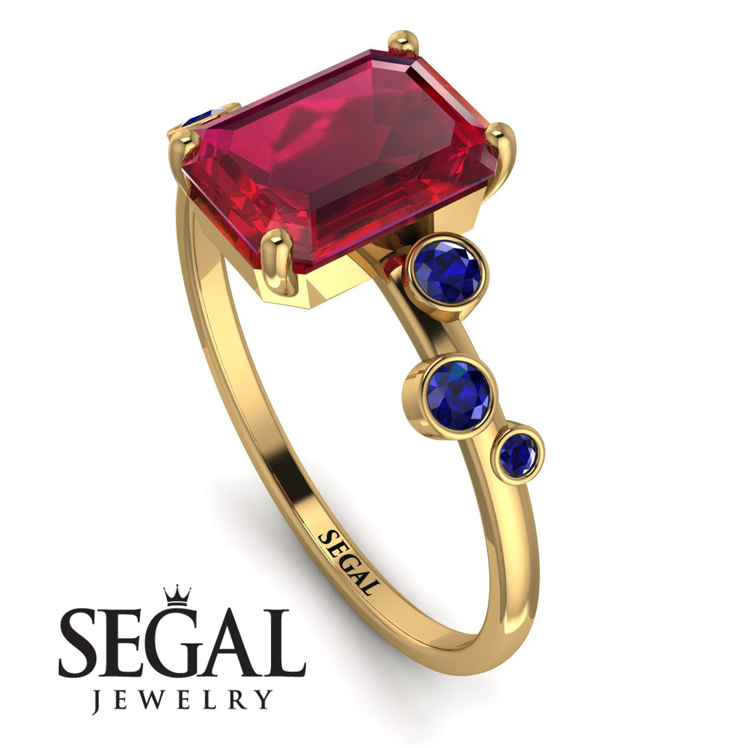 Emerald Cut Ruby Ring With Bezel - Alina No. 70
