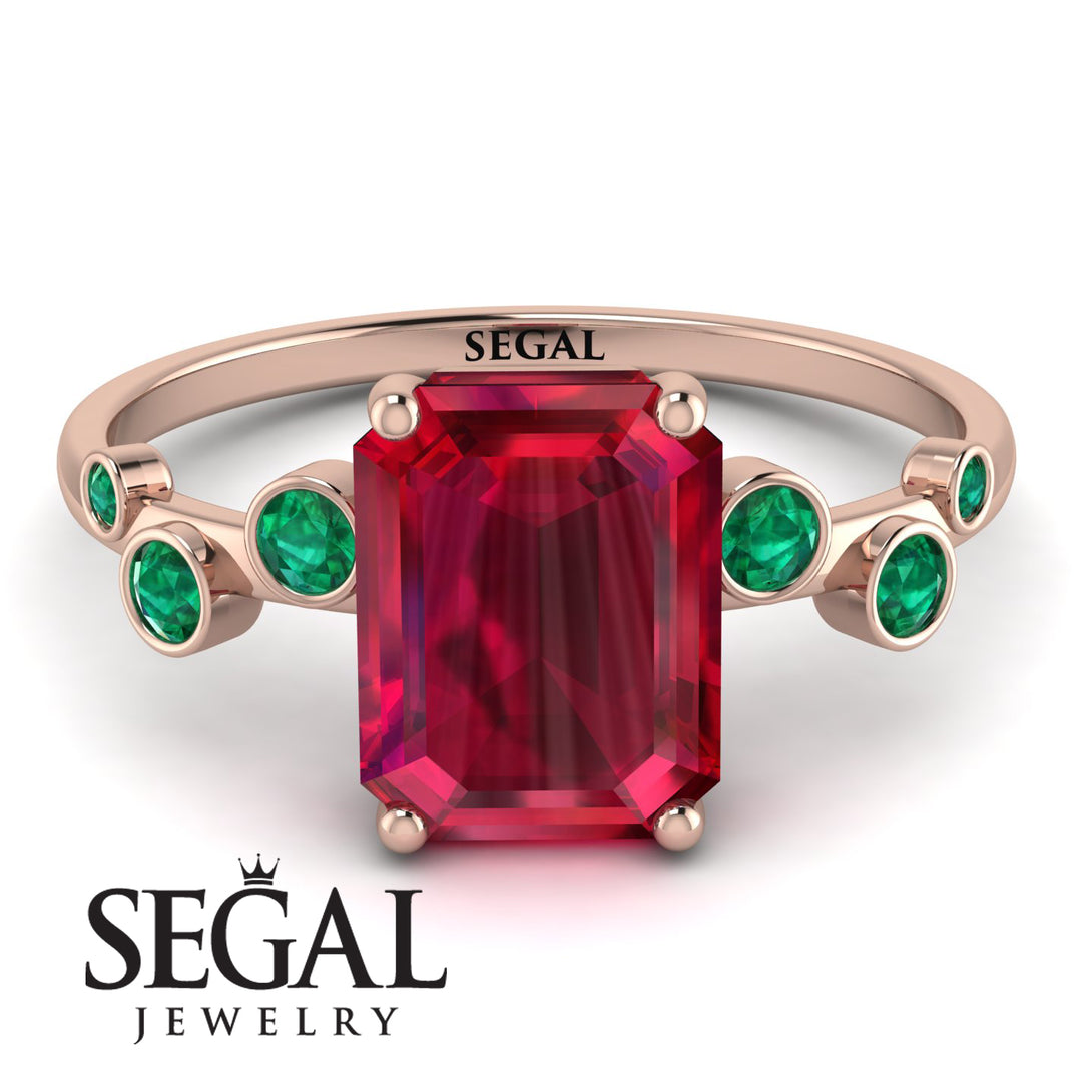 Emerald Cut Ruby Ring With Bezel - Alina No. 26