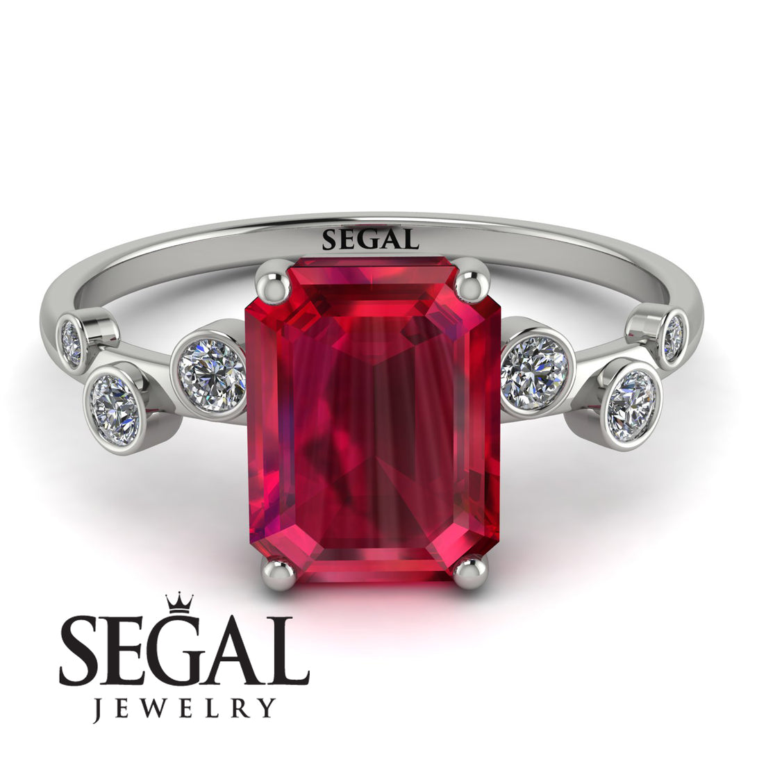 Emerald Cut Ruby Ring With Bezel - Alina No. 12