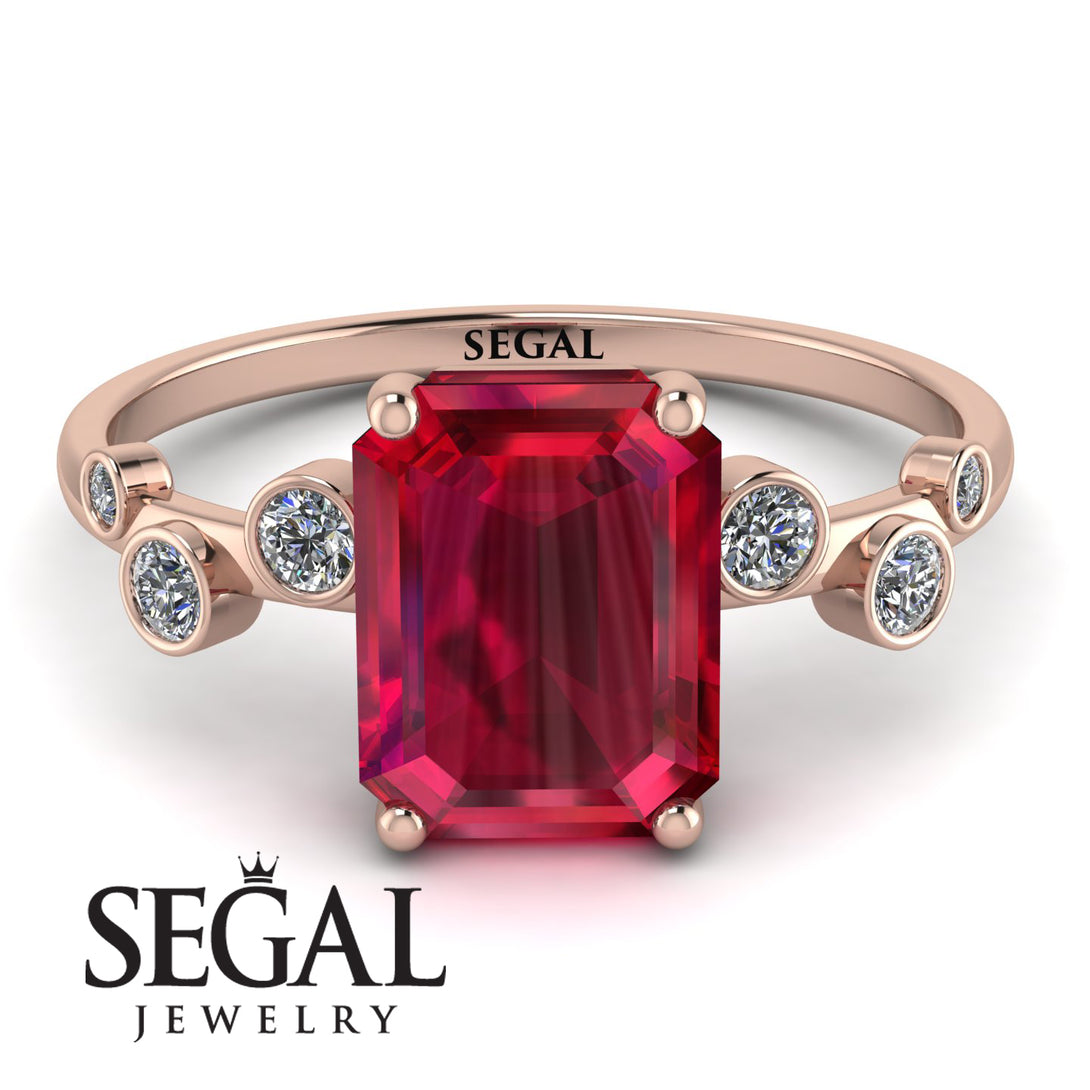 Emerald Cut Ruby Ring With Bezel - Alina No. 11