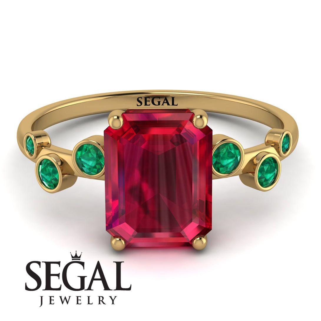 Emerald Cut Ruby Ring With Bezel - Alina No. 25