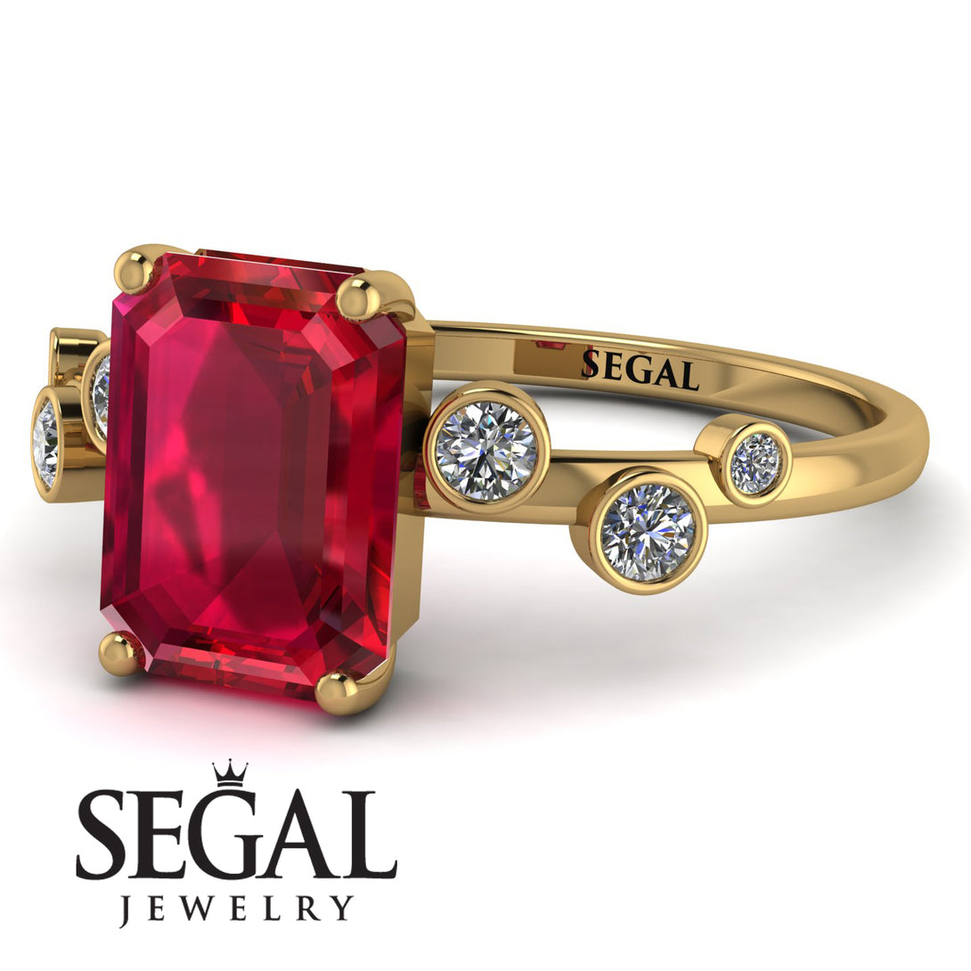 Emerald Cut Ruby Ring With Bezel - Alina No. 10