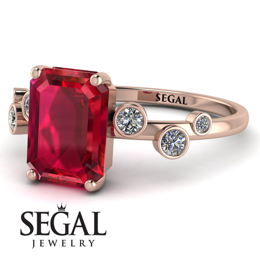 Emerald Cut Ruby Ring With Bezel - Alina No. 11
