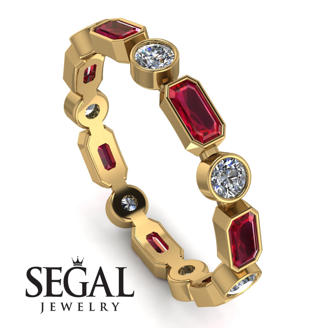 Emerald Cut Ruby Bezel Eternity Ring - Genevieve No. 10