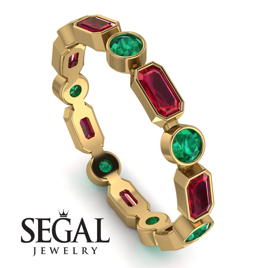 Emerald Cut Ruby Bezel Eternity Ring - Genevieve No. 25