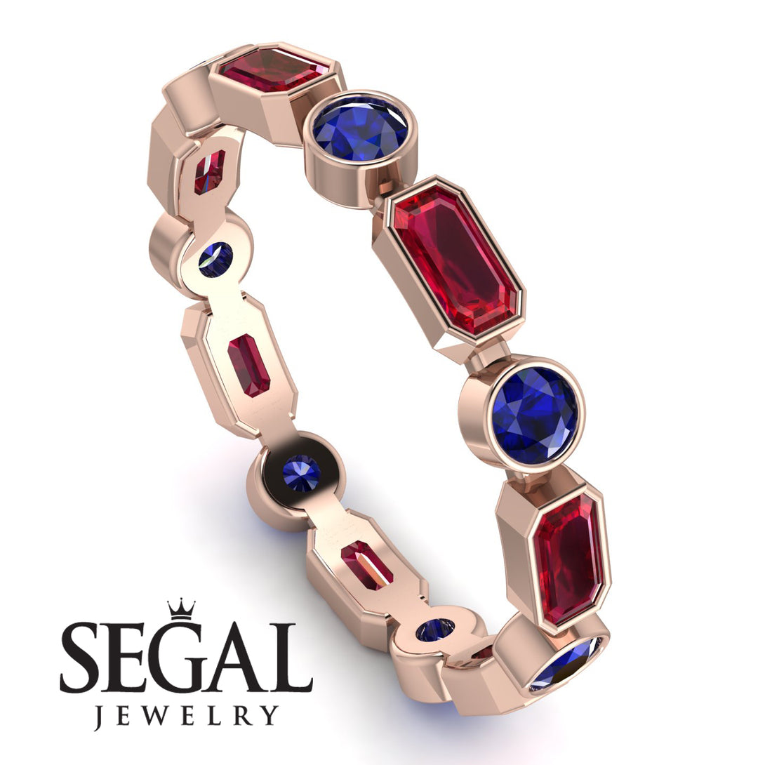 Emerald Cut Ruby Bezel Eternity Ring - Genevieve No. 71