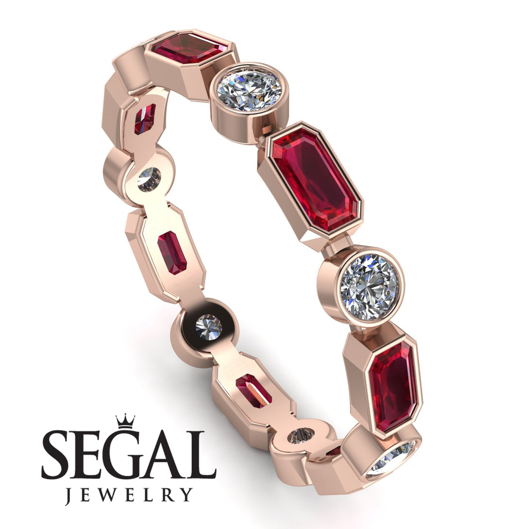 Emerald Cut Ruby Bezel Eternity Ring - Genevieve No. 11
