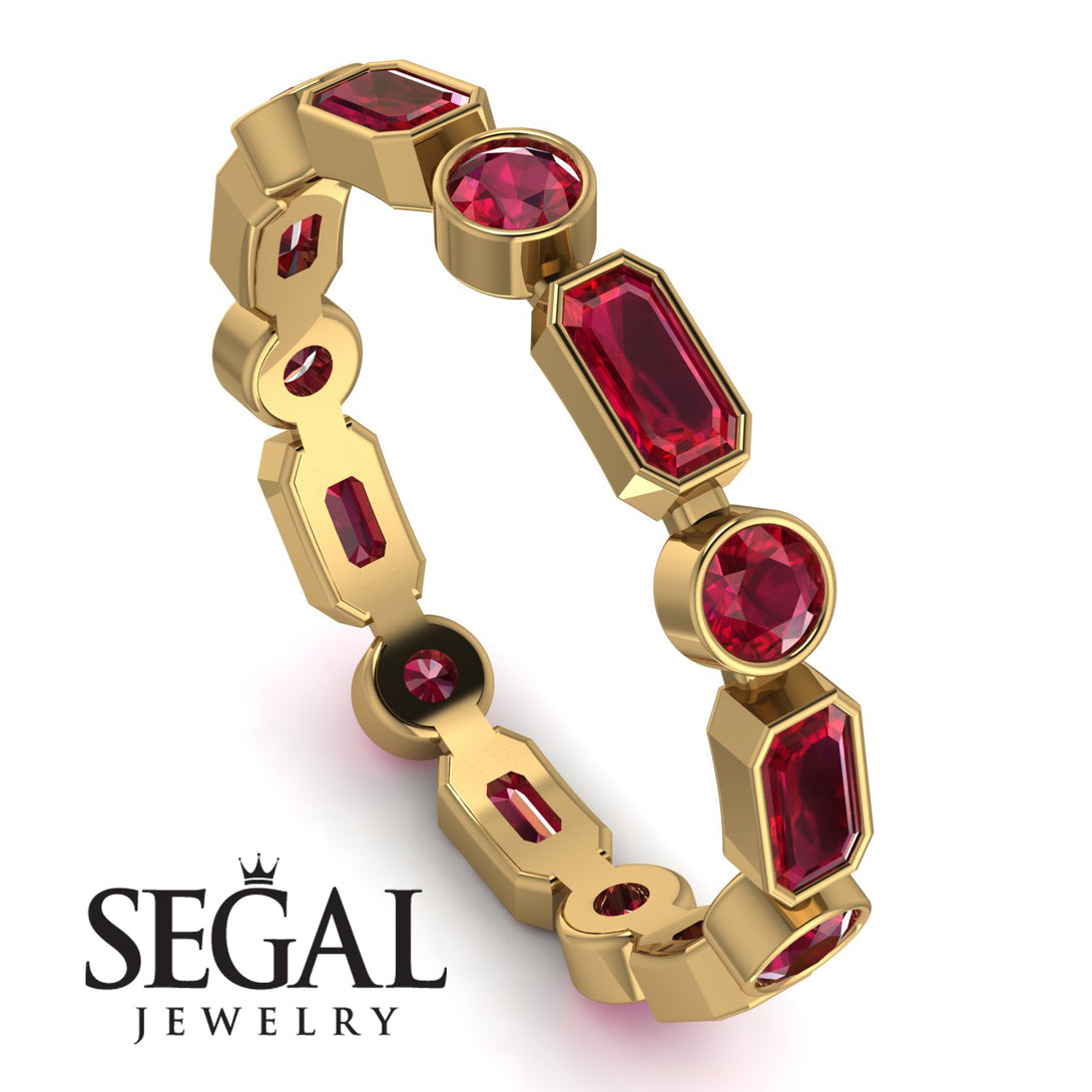 Emerald Cut Ruby Bezel Eternity Ring - Genevieve No. 55