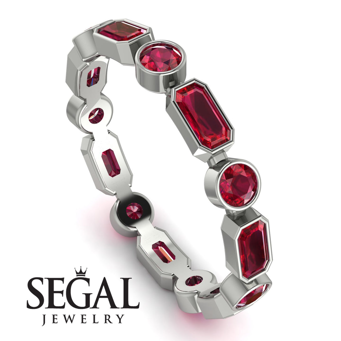 Emerald Cut Ruby Bezel Eternity Ring - Genevieve No. 57