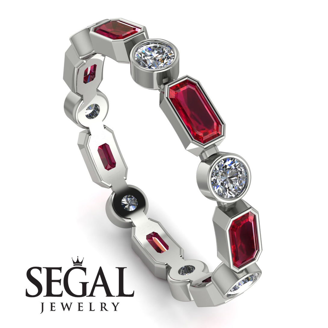 Emerald Cut Ruby Bezel Eternity Ring - Genevieve No. 12