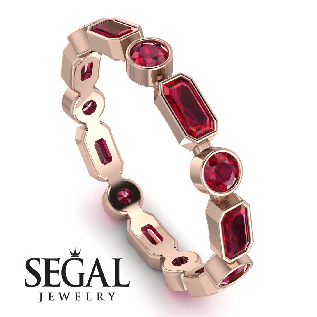 Emerald Cut Ruby Bezel Eternity Ring - Genevieve No. 56