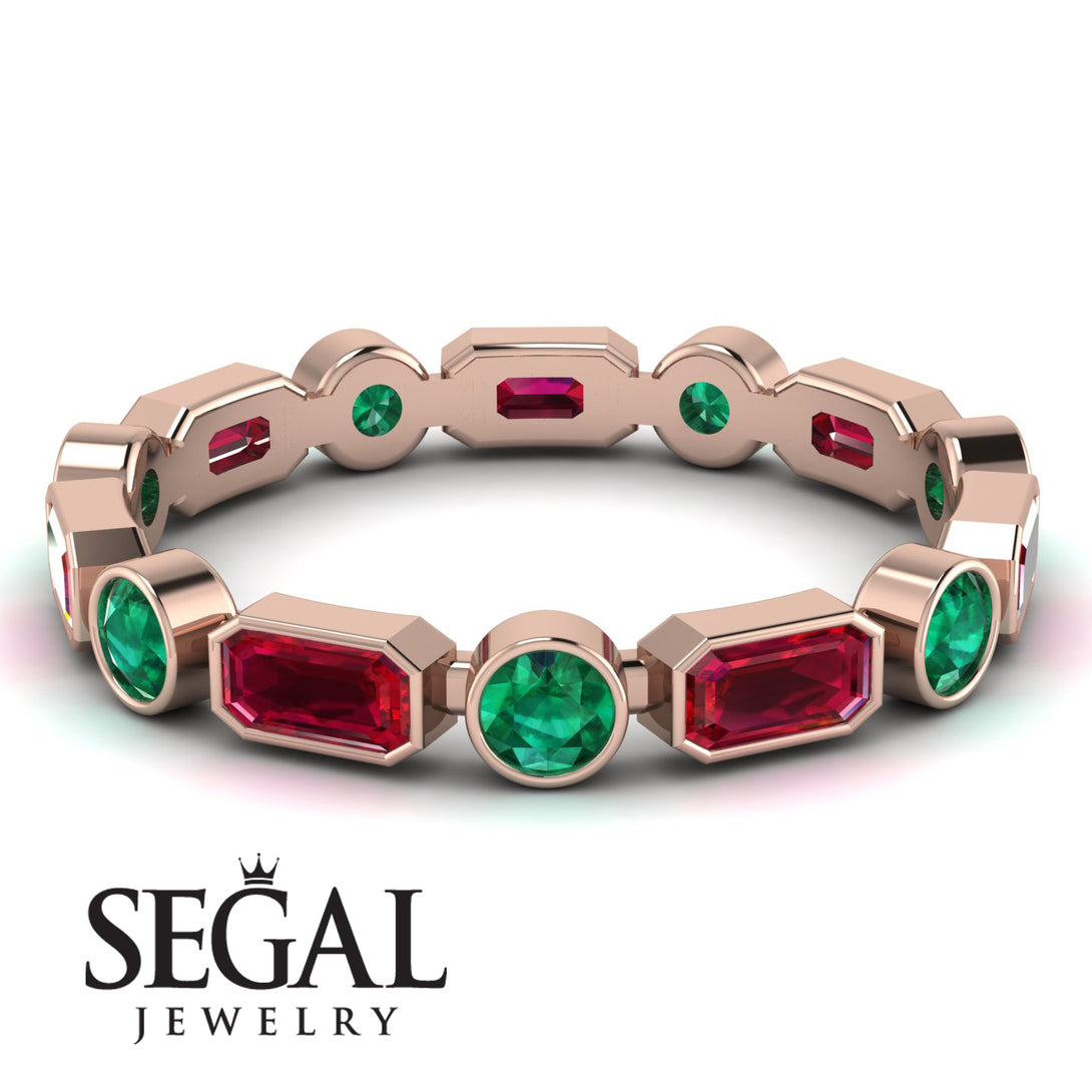 Emerald Cut Ruby Bezel Eternity Ring - Genevieve No. 26