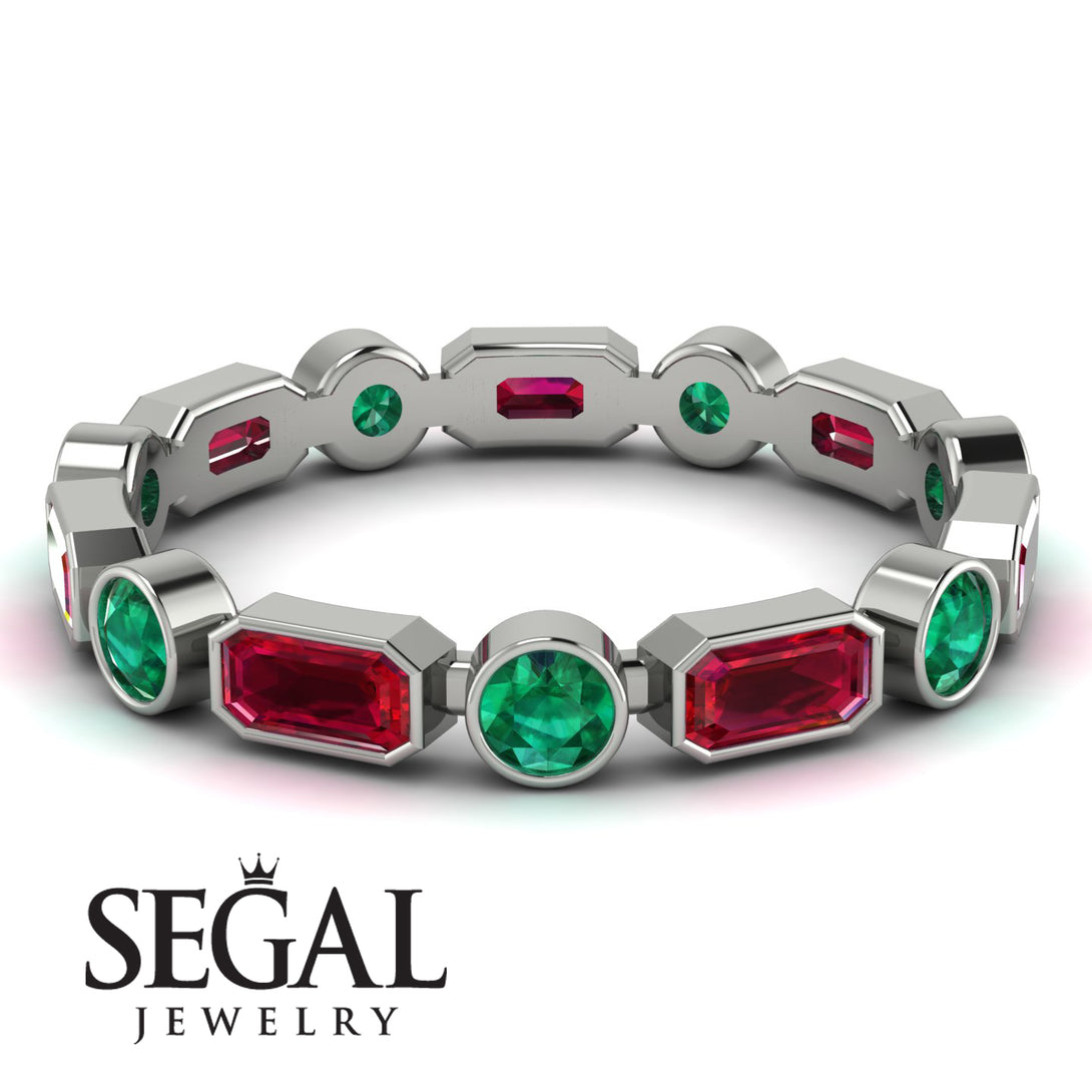 Emerald Cut Ruby Bezel Eternity Ring - Genevieve No. 27
