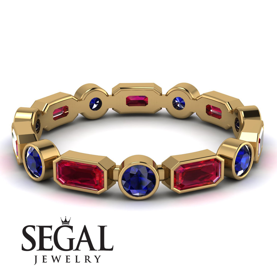 Emerald Cut Ruby Bezel Eternity Ring - Genevieve No. 70