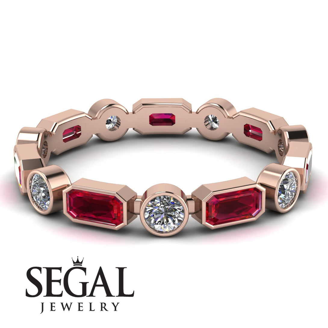 Emerald Cut Ruby Bezel Eternity Ring - Genevieve No. 11
