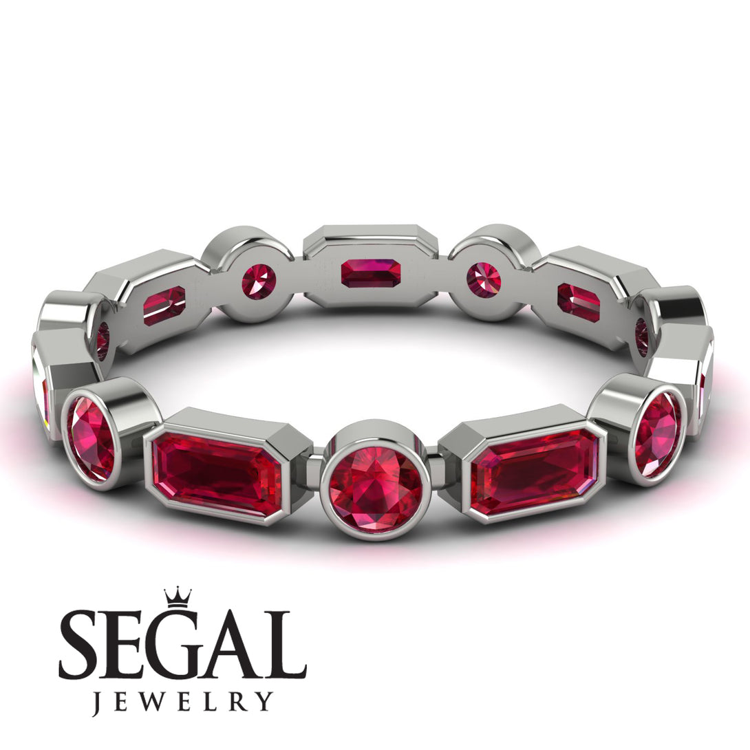 Emerald Cut Ruby Bezel Eternity Ring - Genevieve No. 57