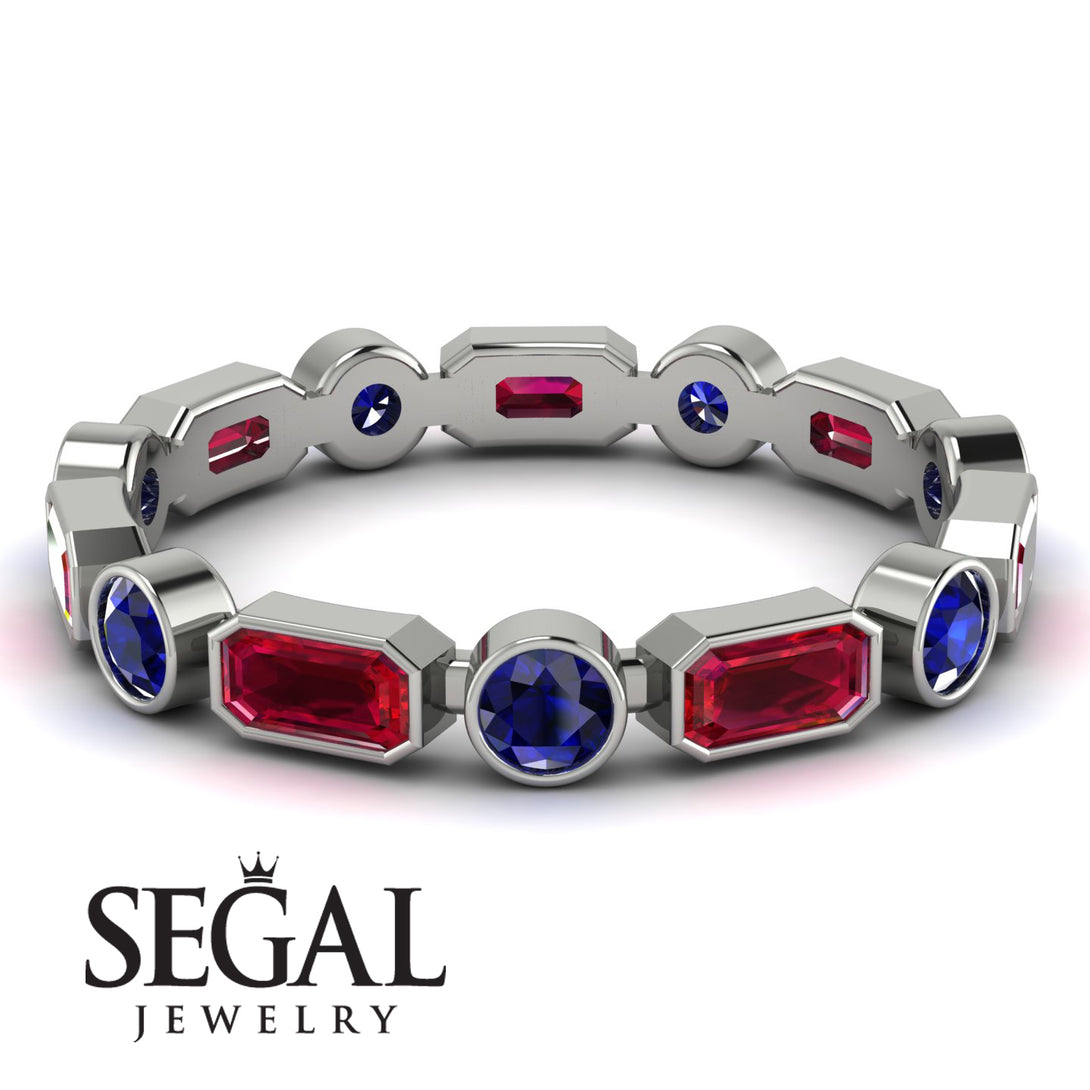 Emerald Cut Ruby Bezel Eternity Ring - Genevieve No. 72