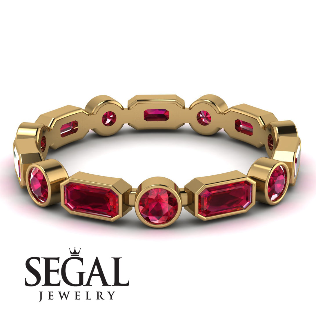 Emerald Cut Ruby Bezel Eternity Ring - Genevieve No. 55