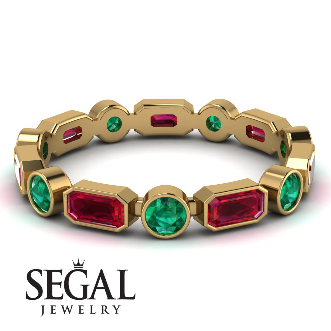Emerald Cut Ruby Bezel Eternity Ring - Genevieve No. 25