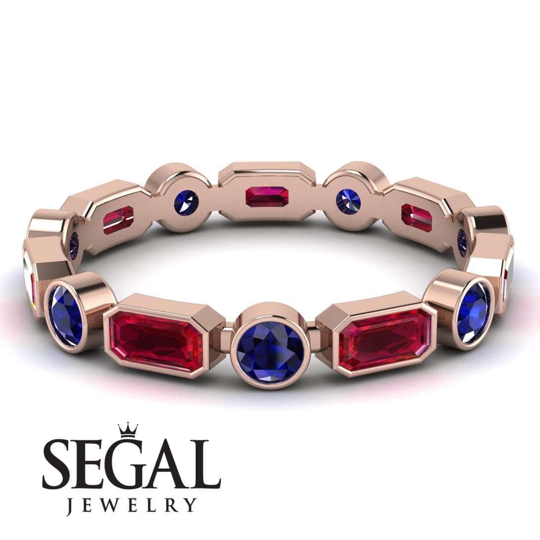 Emerald Cut Ruby Bezel Eternity Ring - Genevieve No. 71