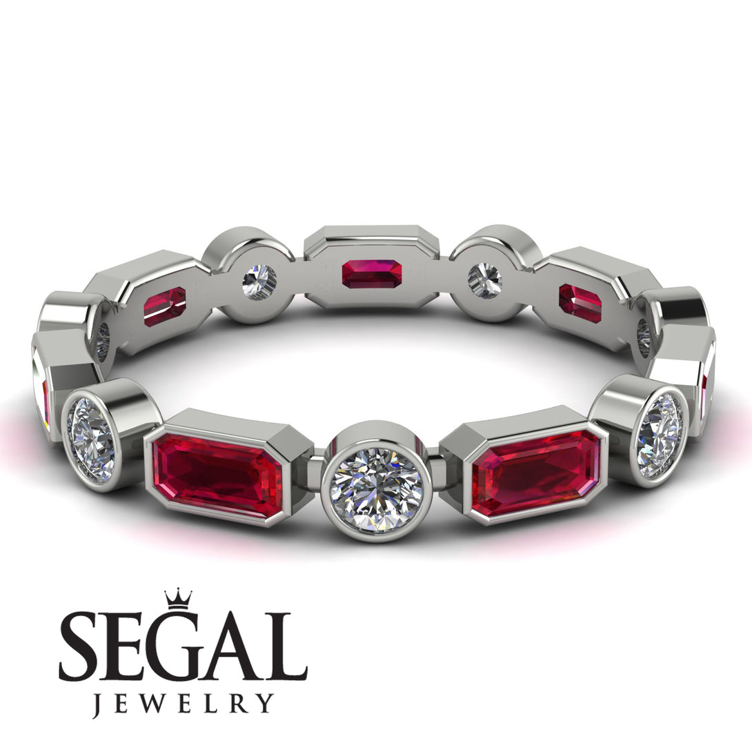 Emerald Cut Ruby Bezel Eternity Ring - Genevieve No. 12