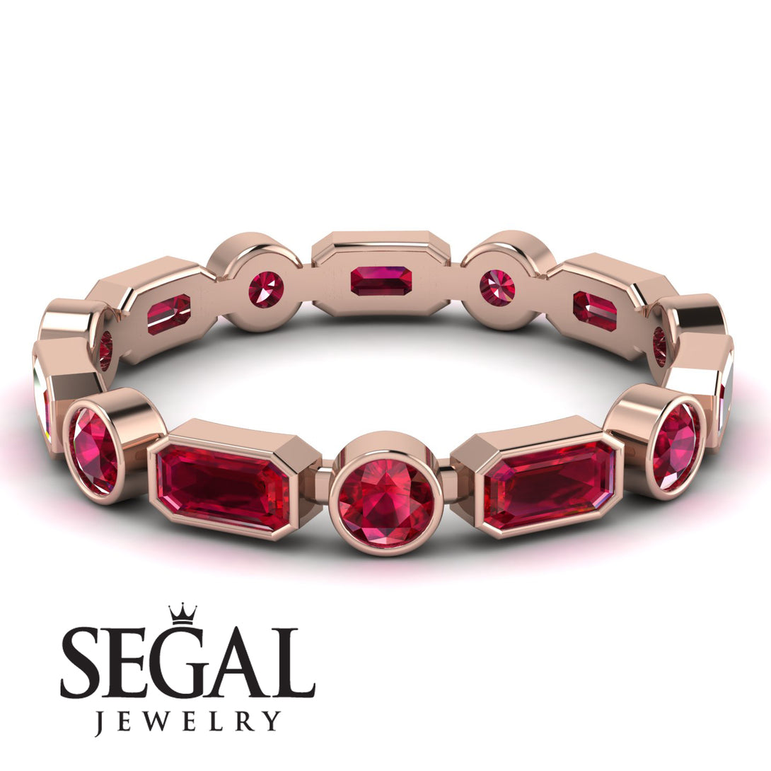 Emerald Cut Ruby Bezel Eternity Ring - Genevieve No. 56