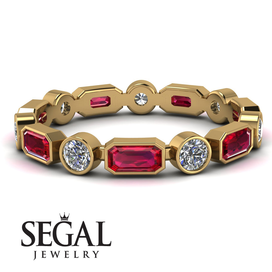 Emerald Cut Ruby Bezel Eternity Ring - Genevieve No. 10