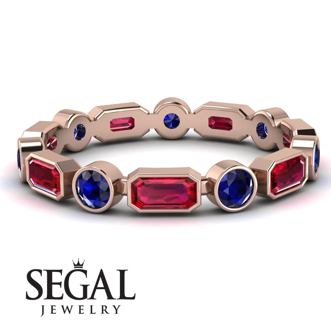 Emerald Cut Ruby Bezel Eternity Ring - Genevieve No. 71