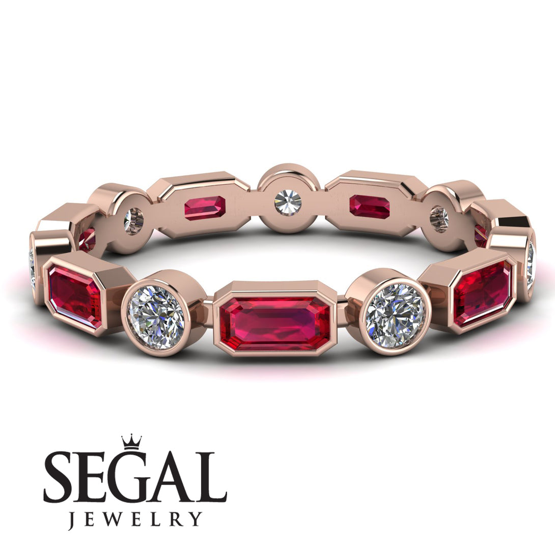 Emerald Cut Ruby Bezel Eternity Ring - Genevieve No. 11