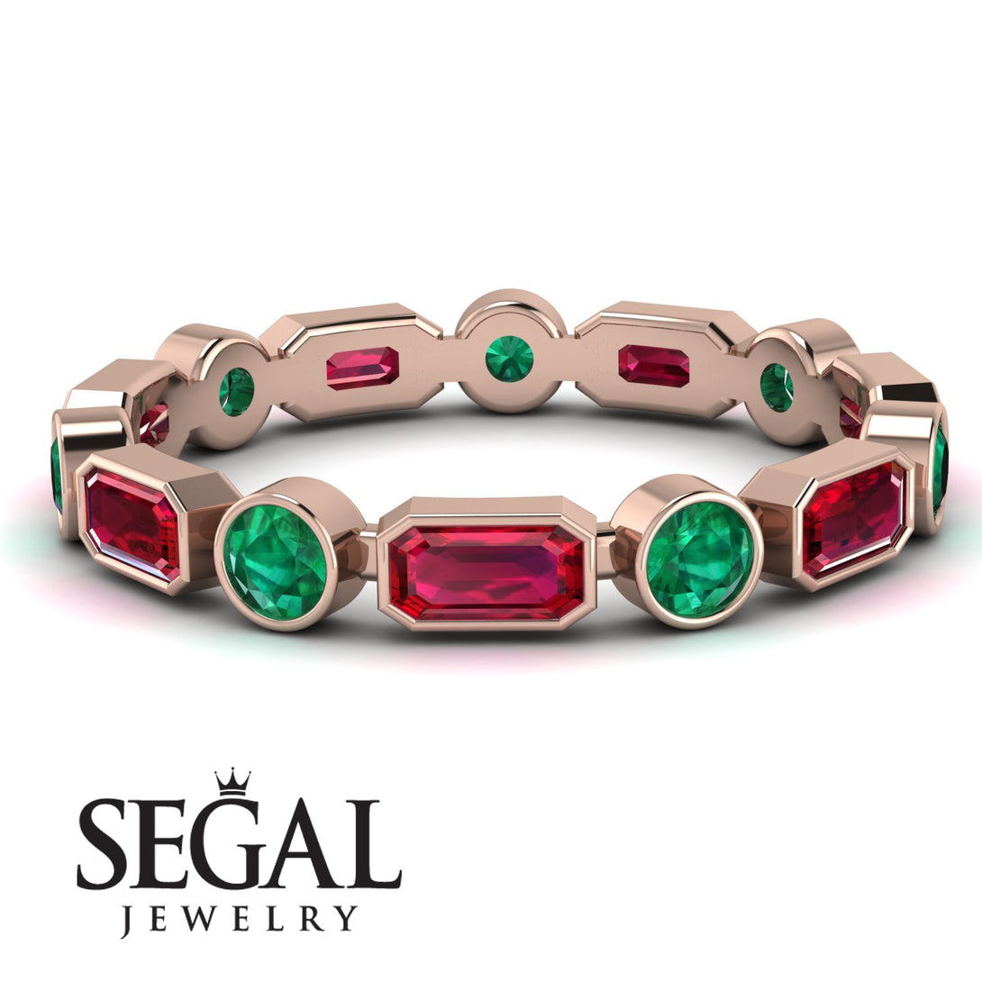 Emerald Cut Ruby Bezel Eternity Ring - Genevieve No. 26