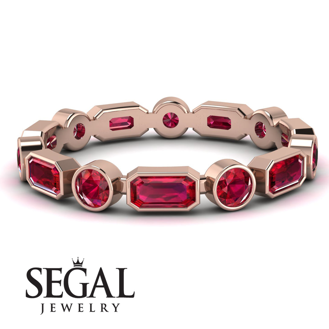 Emerald Cut Ruby Bezel Eternity Ring - Genevieve No. 56