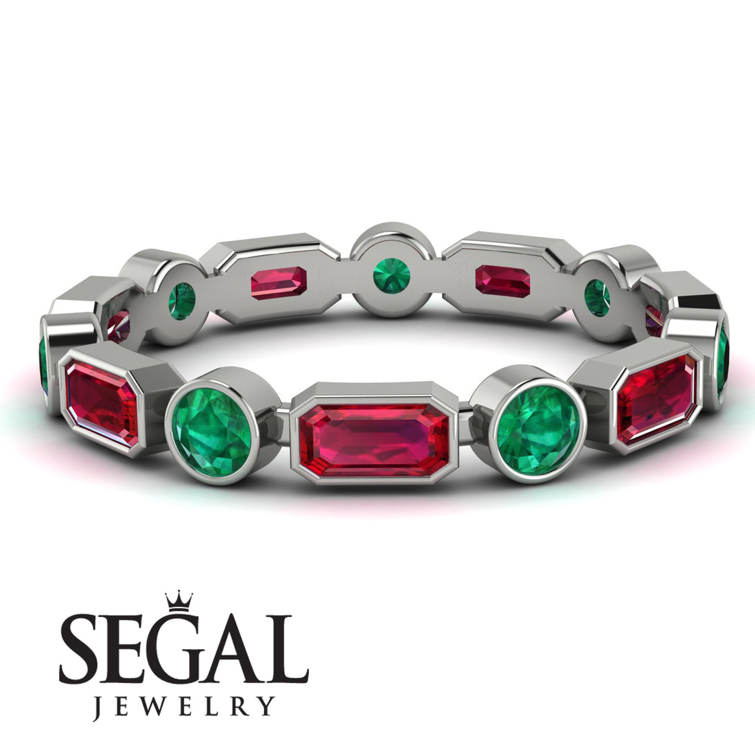 Emerald Cut Ruby Bezel Eternity Ring - Genevieve No. 27