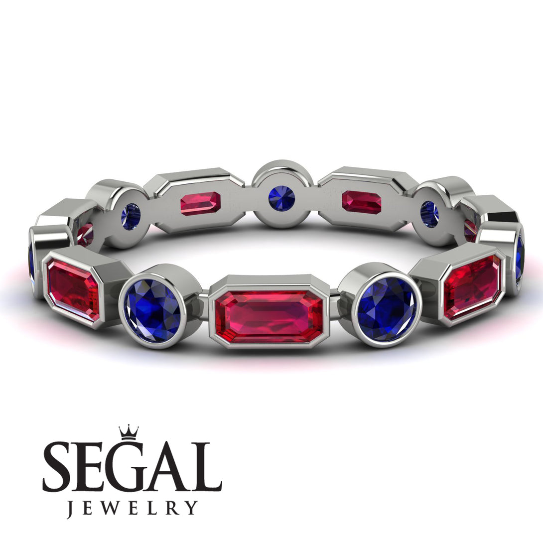 Emerald Cut Ruby Bezel Eternity Ring - Genevieve No. 72
