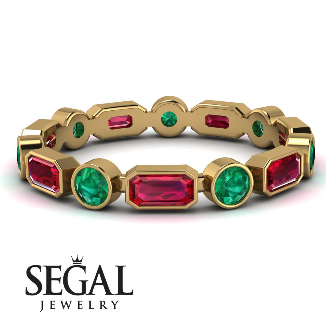 Emerald Cut Ruby Bezel Eternity Ring - Genevieve No. 25