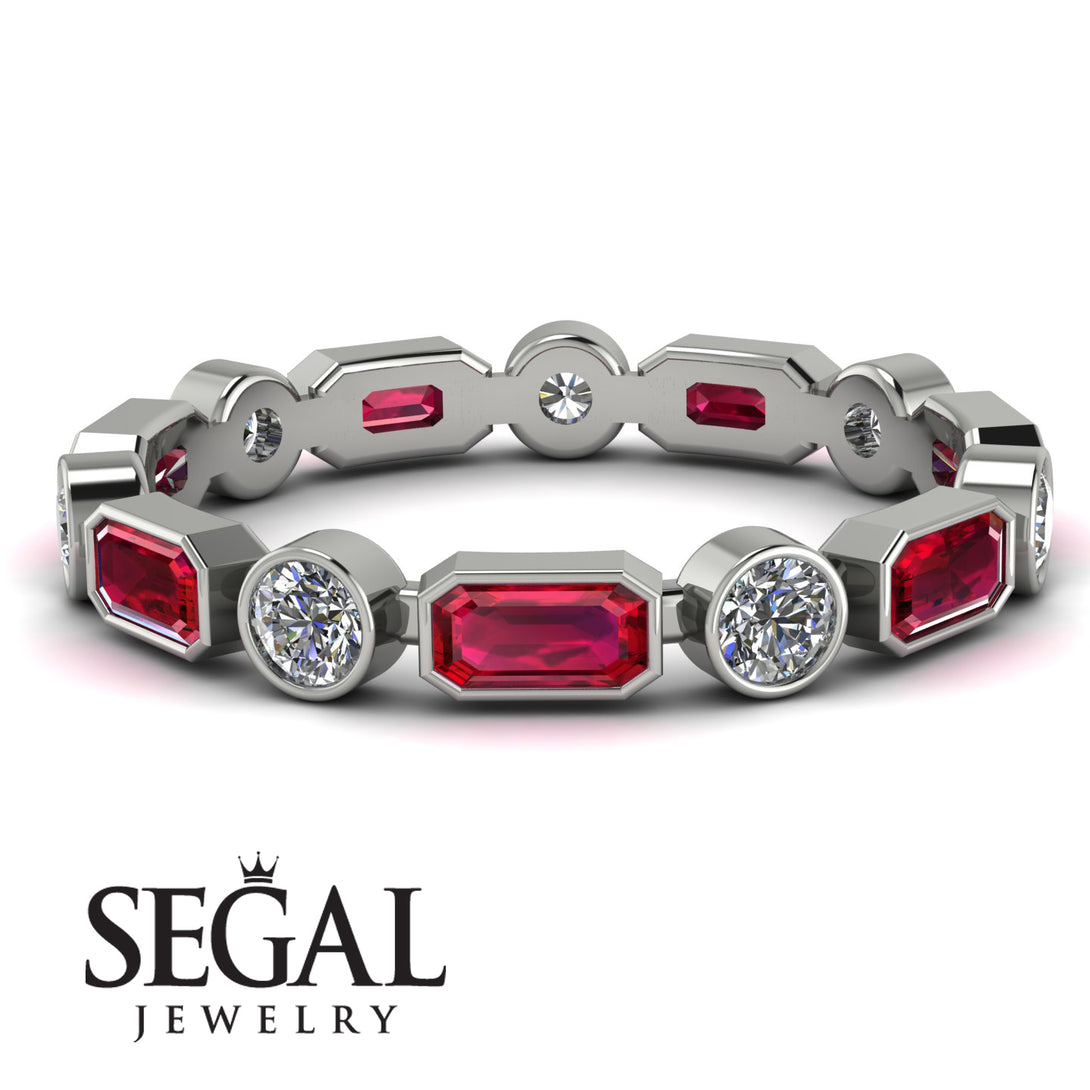 Emerald Cut Ruby Bezel Eternity Ring - Genevieve No. 12