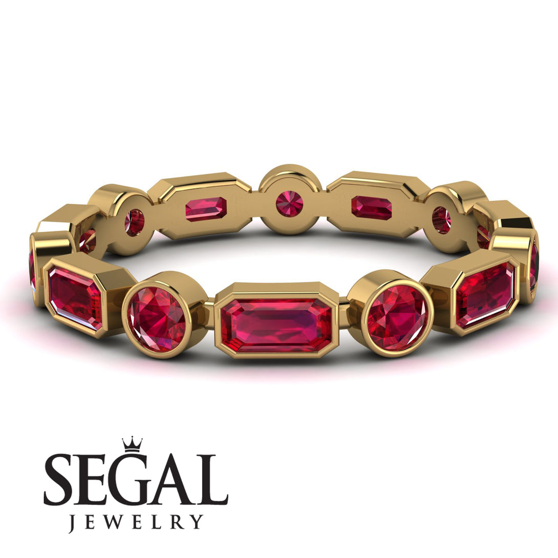 Emerald Cut Ruby Bezel Eternity Ring - Genevieve No. 55