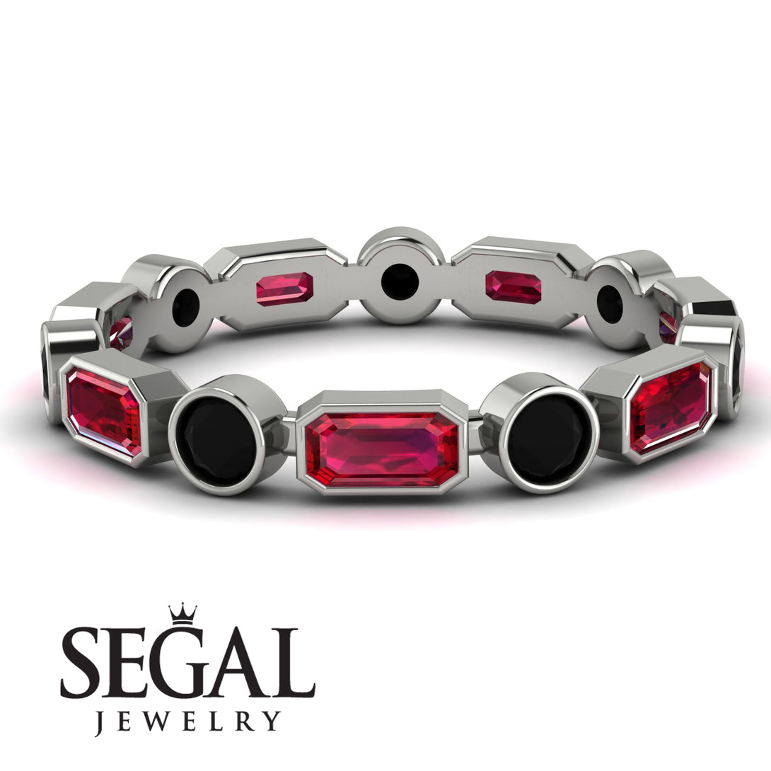 Emerald Cut Ruby Bezel Eternity Ring - Genevieve No. 42