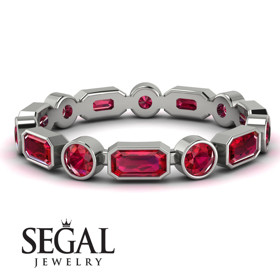 Emerald Cut Ruby Bezel Eternity Ring - Genevieve No. 57