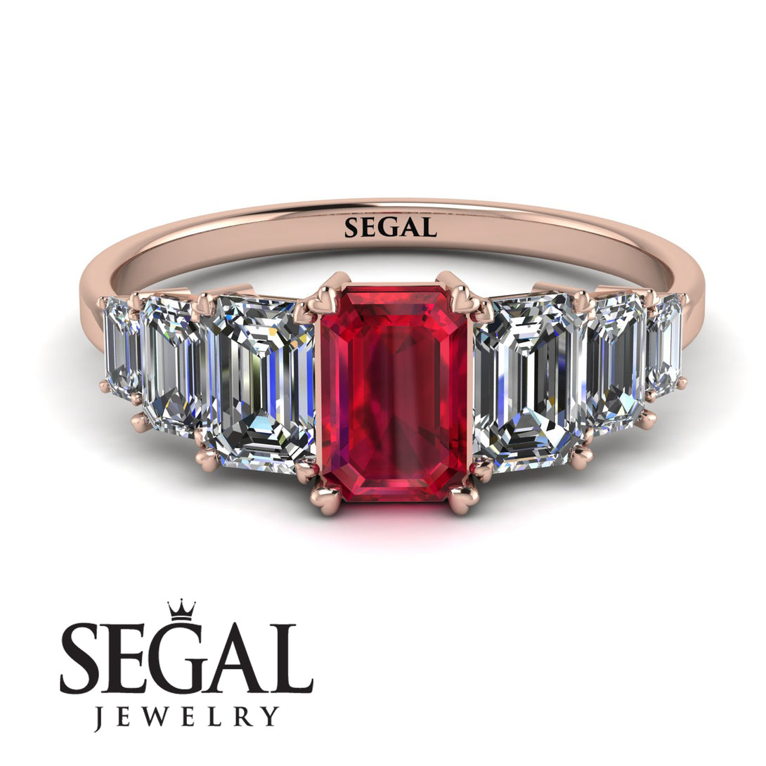Emerald Cut Ruby Geometrical Ring - Briella No. 11