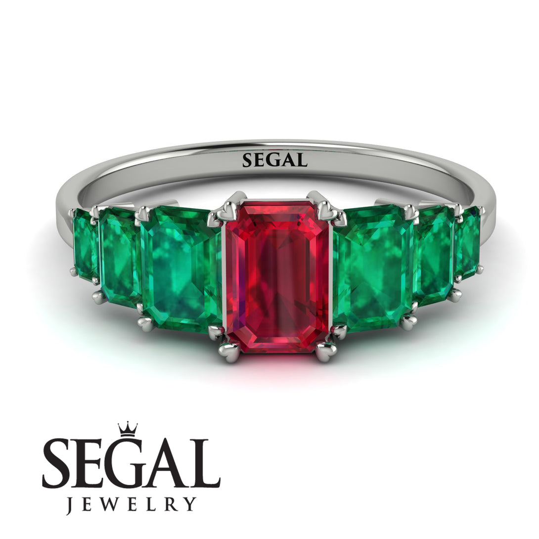 Emerald Cut Ruby Geometrical Ring - Briella No. 27