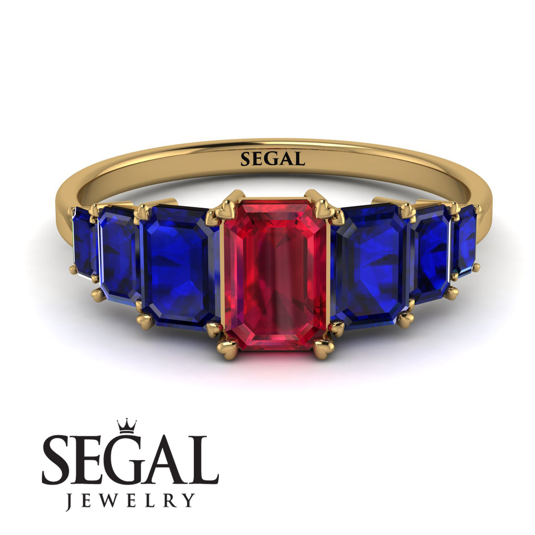 Emerald Cut Ruby Geometrical Ring - Briella No. 70
