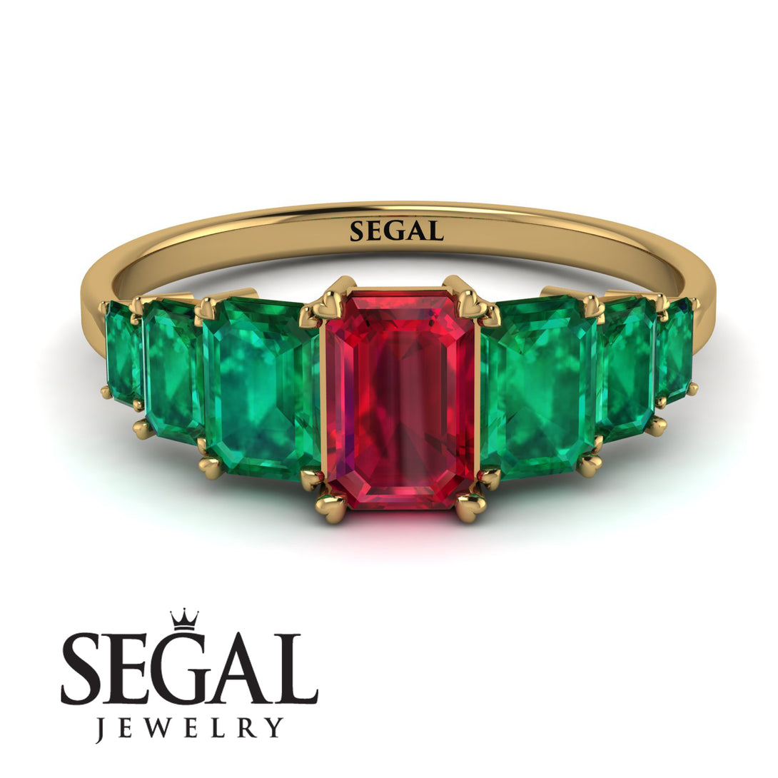 Emerald Cut Ruby Geometrical Ring - Briella No. 25