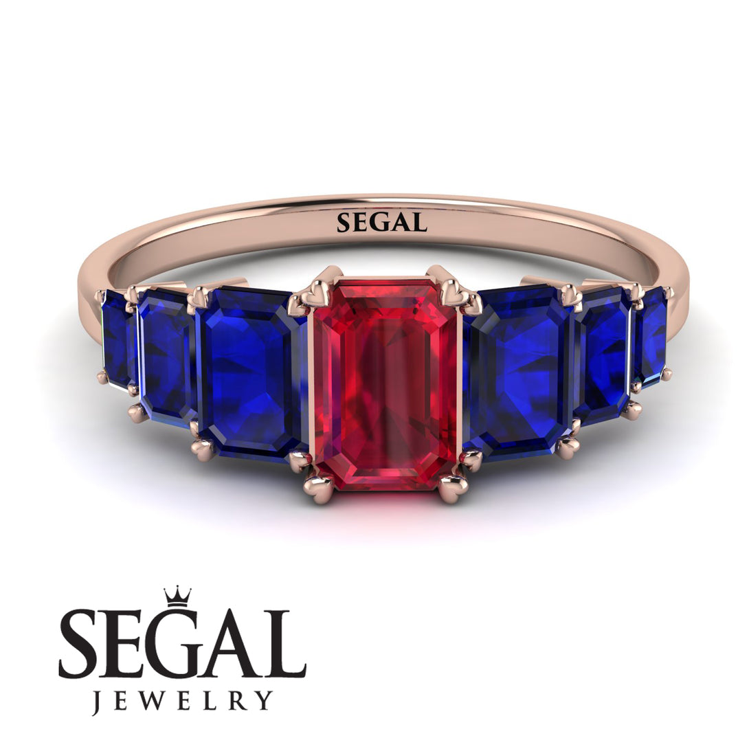 Emerald Cut Ruby Geometrical Ring - Briella No. 71